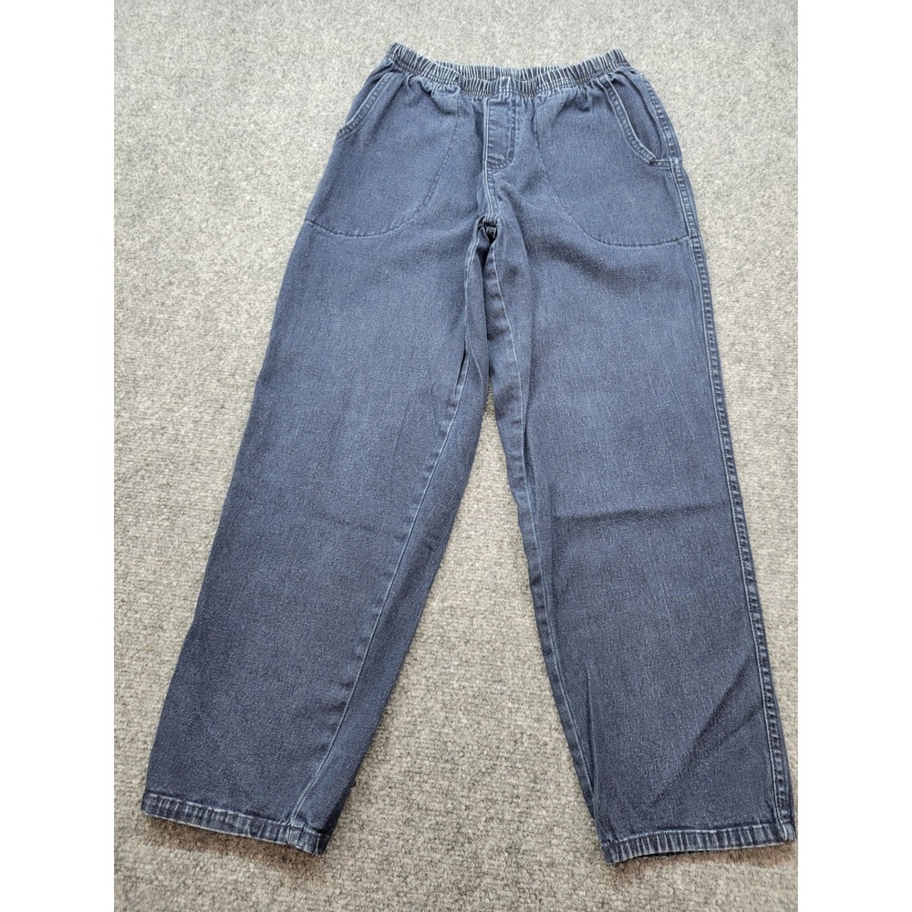 Denim & Co Women Small Petite Dark Wash Elastic Waist Pull On Straight Leg Jeans